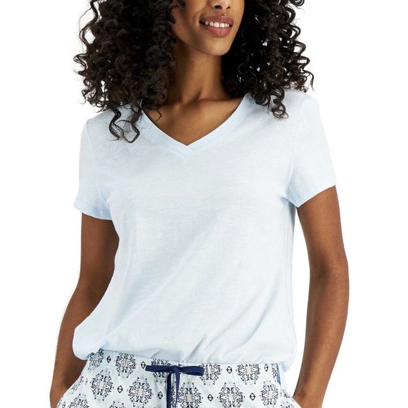 Charter Club Women's Everyday Cotton V-Neck Pajama T-Shirt Quiet Tide Size M - Picture 1 of 2
